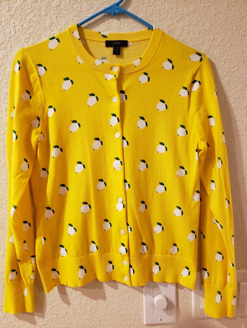 J. Crew Bright Yellow Lemon-Print Crewneck Cardigan